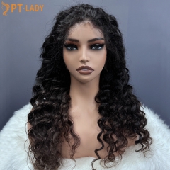 Natural #1b Brazilian Virgin Human Hair Transparent Lace 13x4 frontal wig deep wave